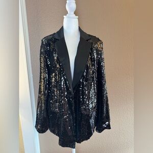 🔥 Extro & Vert Black Sequin Tuxedo Blazer | XXL | Statement Jacket 🔥